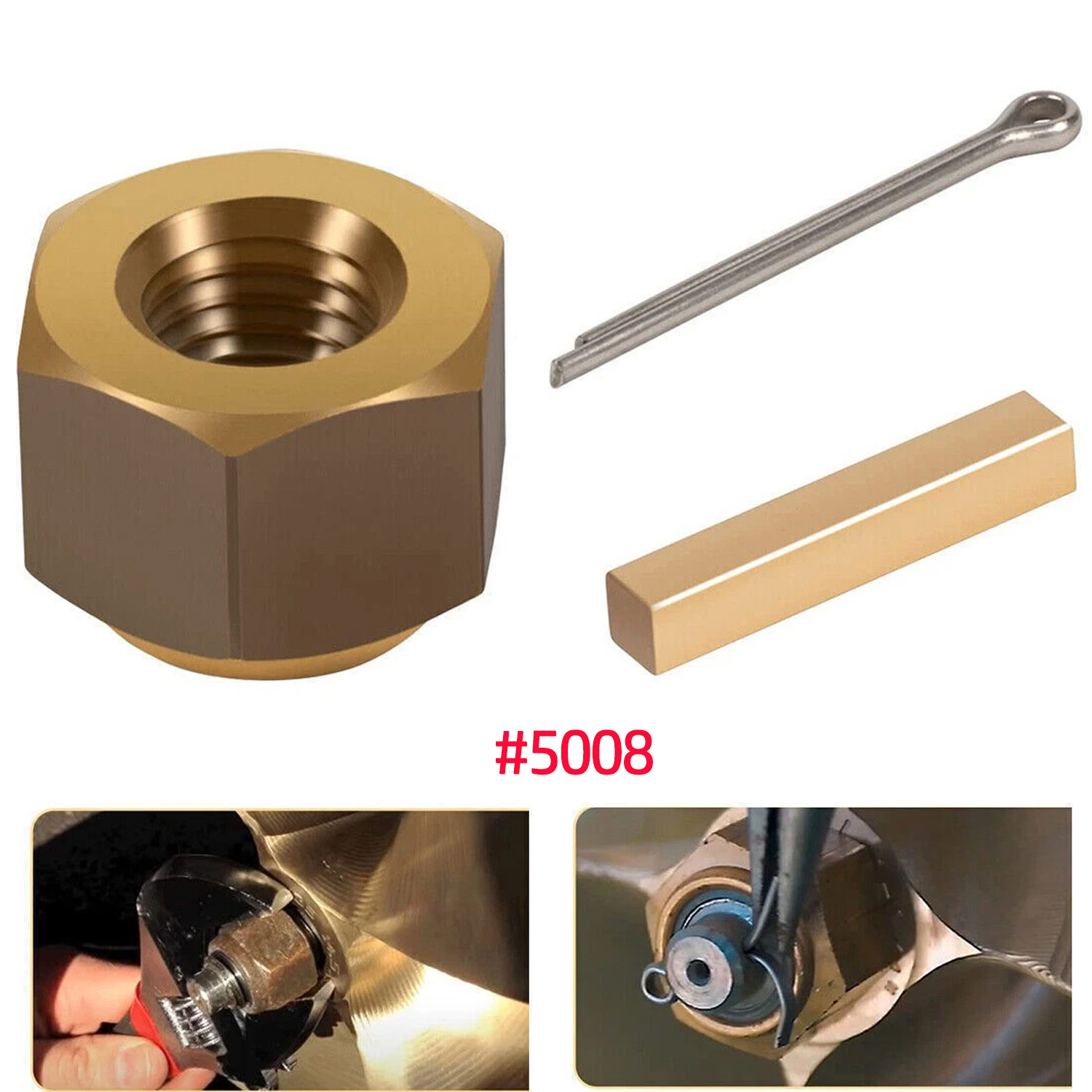 Wakeboard Binding Set - 5008 Prop Nut Kit Brass Boat