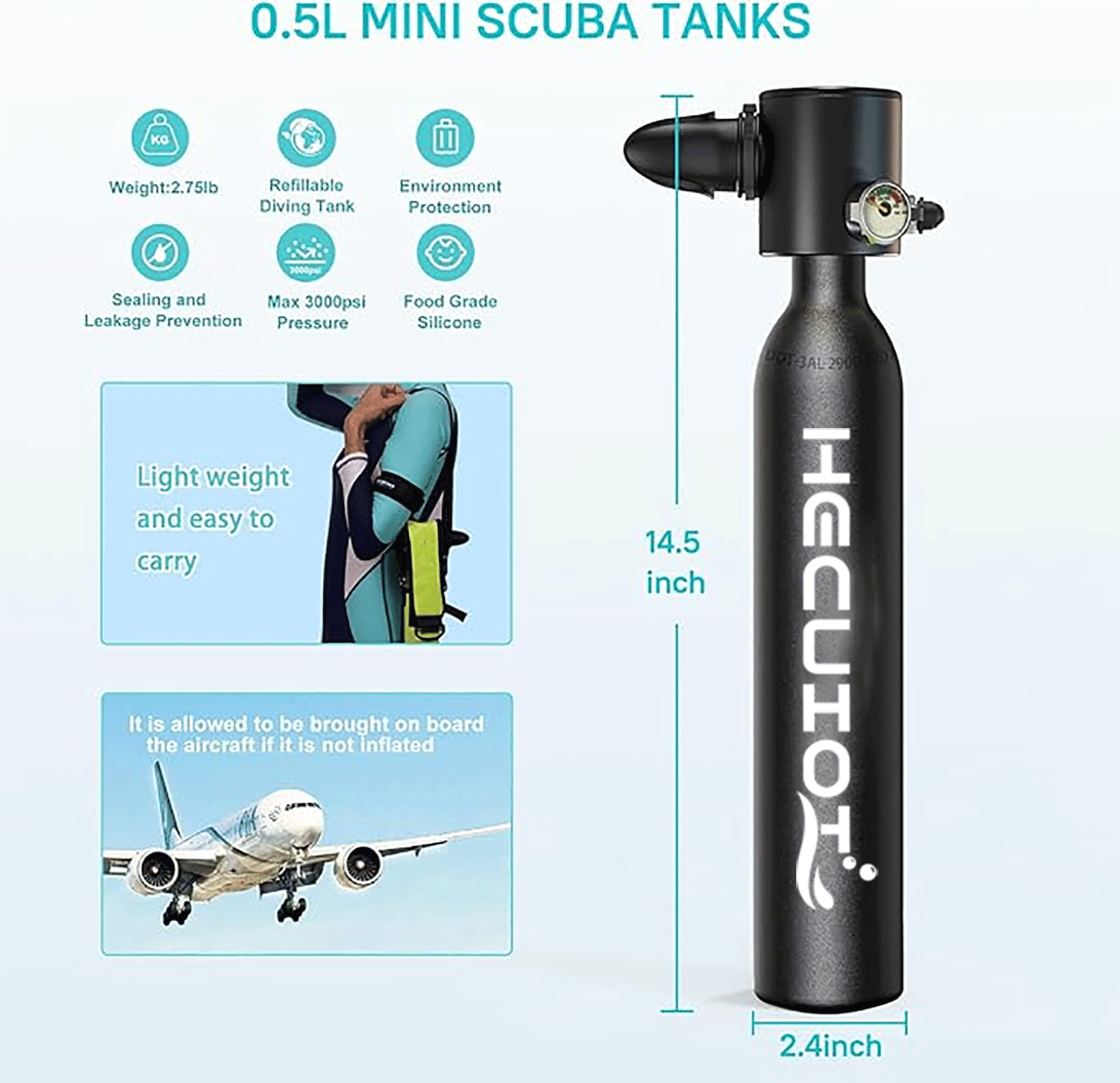 HECUIOI Mini Scuba Tank Diving - Snorkel Dry Top review and price